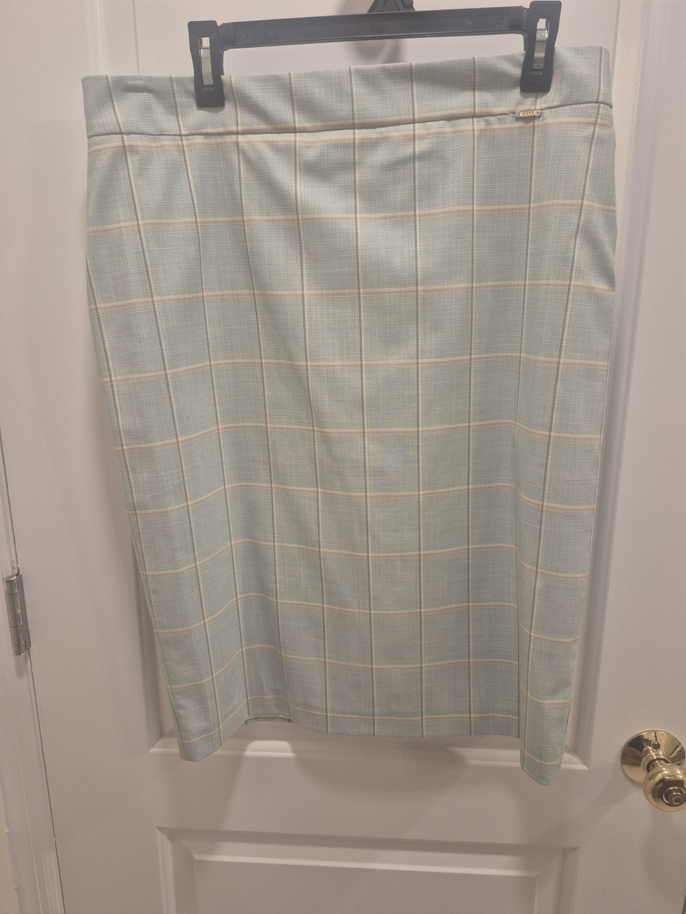 DKNY Mint Green/Cream Plaid Pencil Skirt